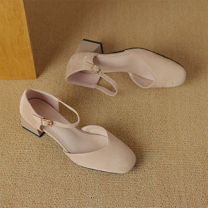 Women's Block Heels with Square Toe and Secure Buckle Strap