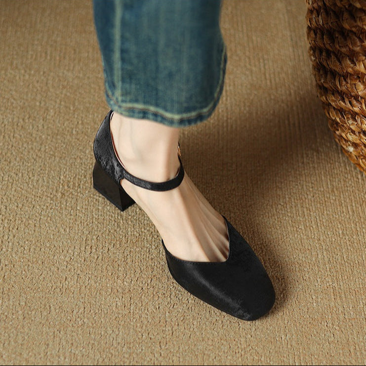 Women's Block Heels with Square Toe and Secure Buckle Strap