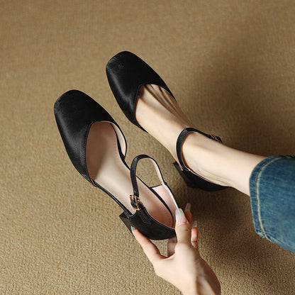 Women's Block Heels with Square Toe and Secure Buckle Strap