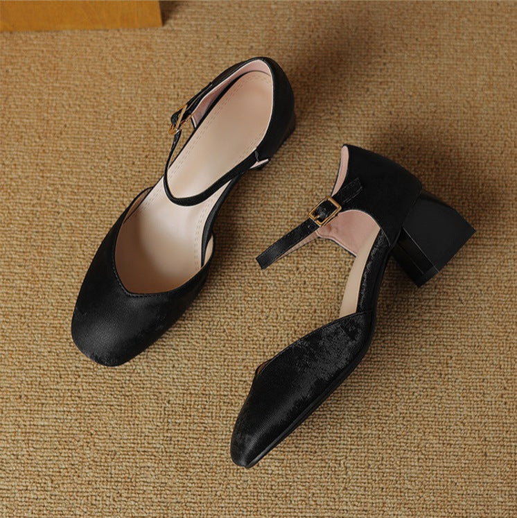 Women's Block Heels with Square Toe and Secure Buckle Strap