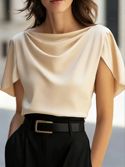 Women's Blouse with Cowl Neck and Short Sleeves