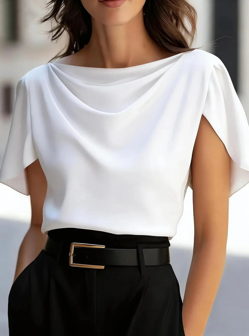 Women's Blouse with Cowl Neck and Short Sleeves