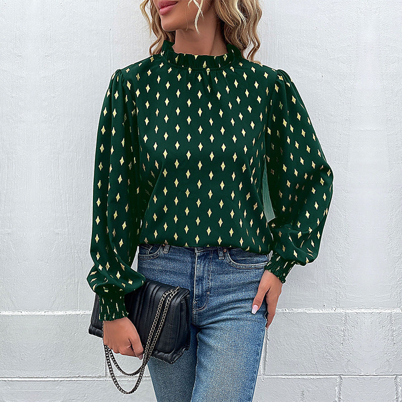 Women's Blouse with Elegant Collar and Fashionable Pattern