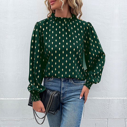 Women's Blouse with Elegant Collar and Fashionable Pattern
