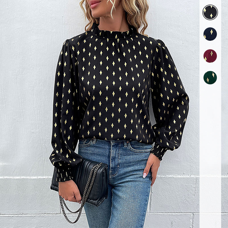 Women's Blouse with Elegant Collar and Fashionable Pattern