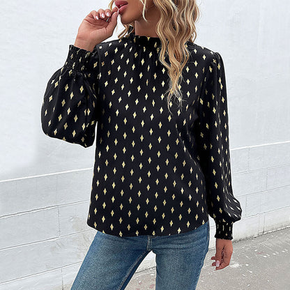 Women's Blouse with Elegant Collar and Fashionable Pattern