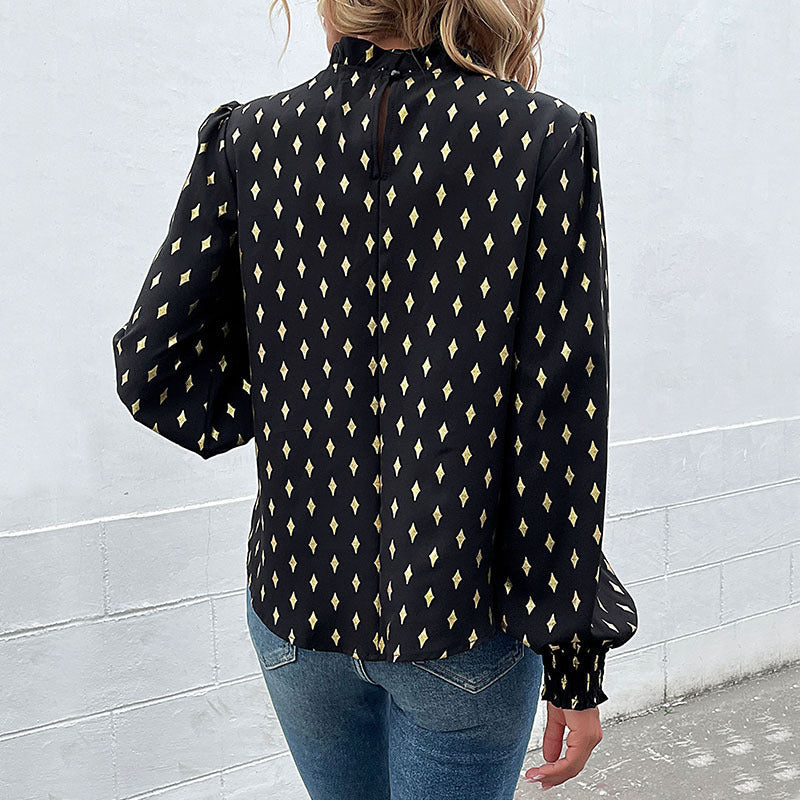 Women's Blouse with Elegant Collar and Fashionable Pattern