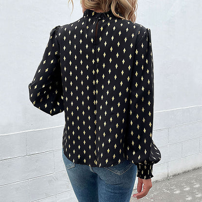 Women's Blouse with Elegant Collar and Fashionable Pattern