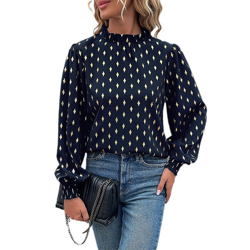 Women's Blouse with Elegant Collar and Fashionable Pattern