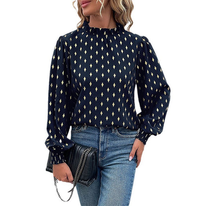 Women's Blouse with Elegant Collar and Fashionable Pattern