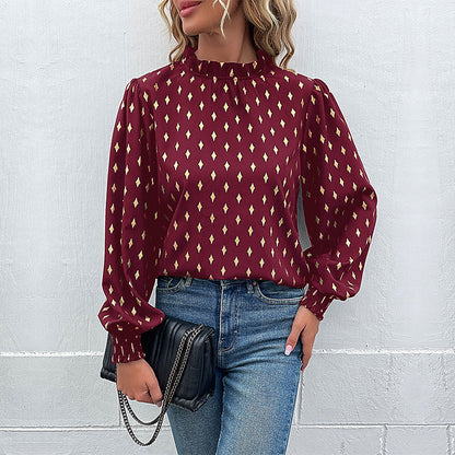 Women's Blouse with Elegant Collar and Fashionable Pattern