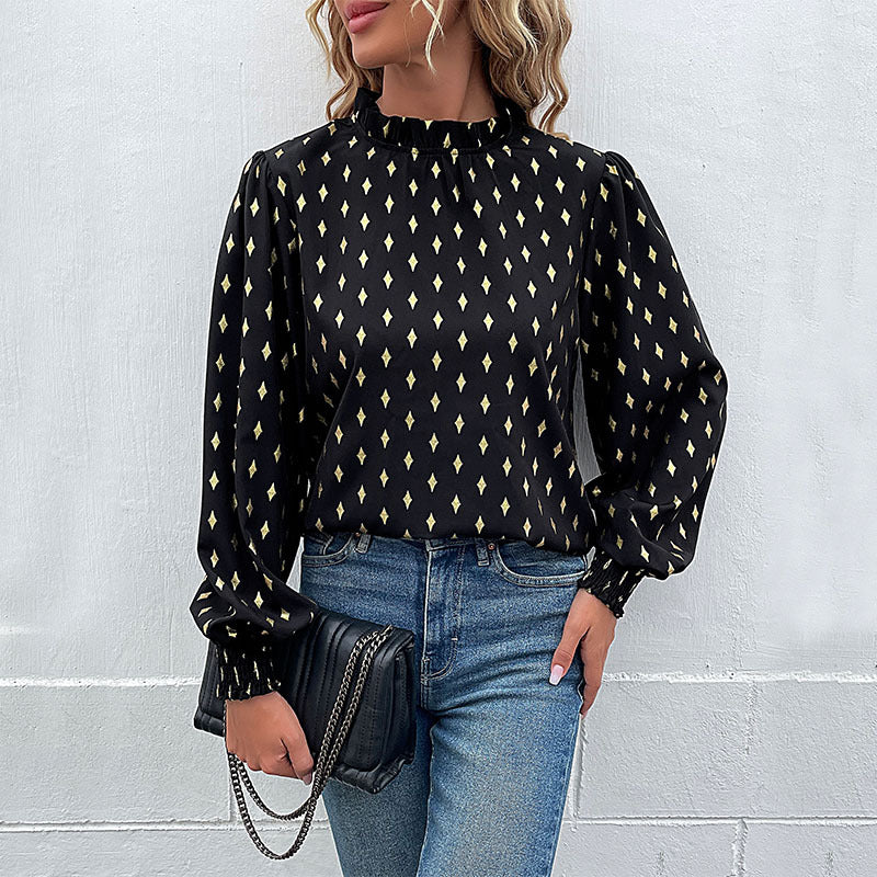 Women's Blouse with Elegant Collar and Fashionable Pattern