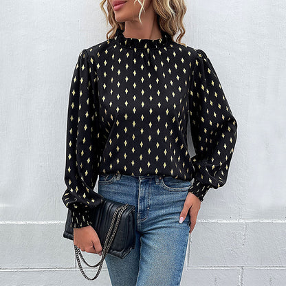 Women's Blouse with Elegant Collar and Fashionable Pattern