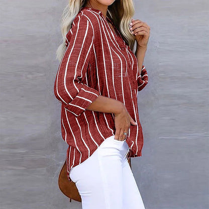 Women's Blouse with Elegant Stripes and Loose Fit