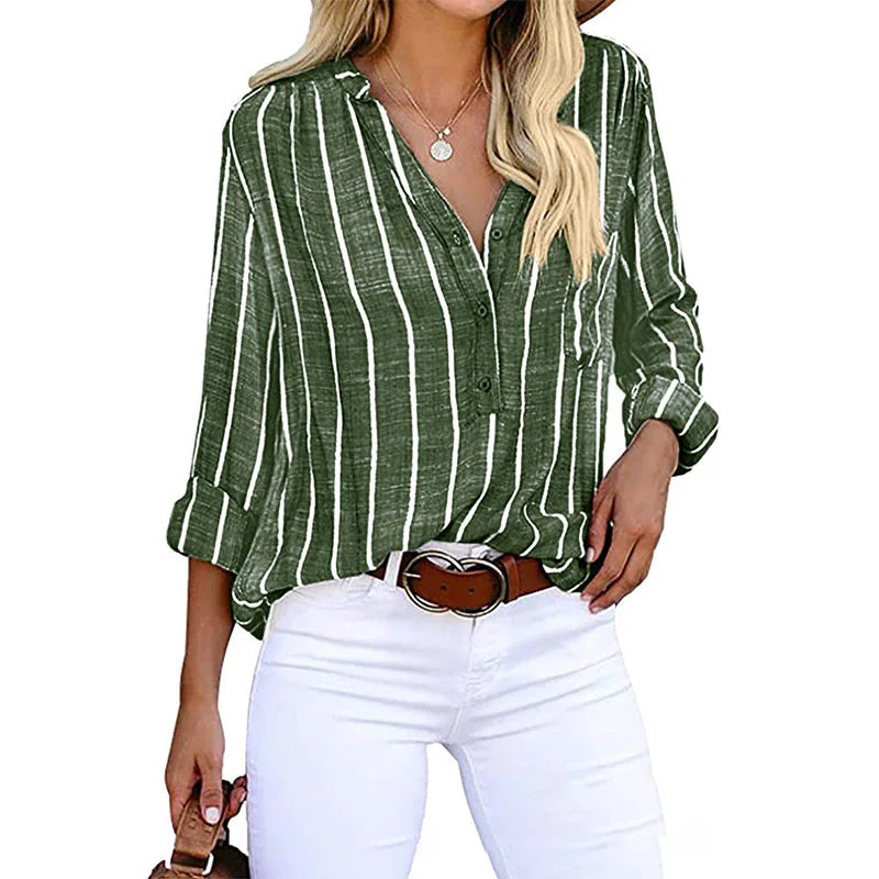 Women's Blouse with Elegant Stripes and Loose Fit