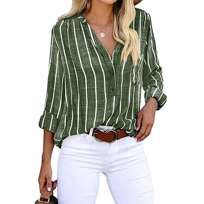 Women's Blouse with Elegant Stripes and Loose Fit
