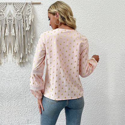 Women's Blouse with Lace Accents and V-Neck