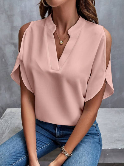Women's Blouse with Notch Neckline and Split Sleeves