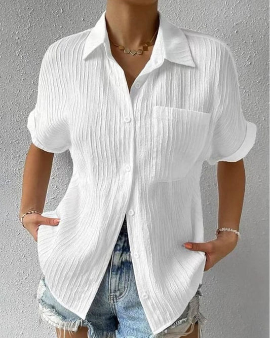Women's Blouse with Pocket and Short Sleeves