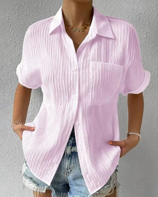 Women's Blouse with Pocket and Short Sleeves
