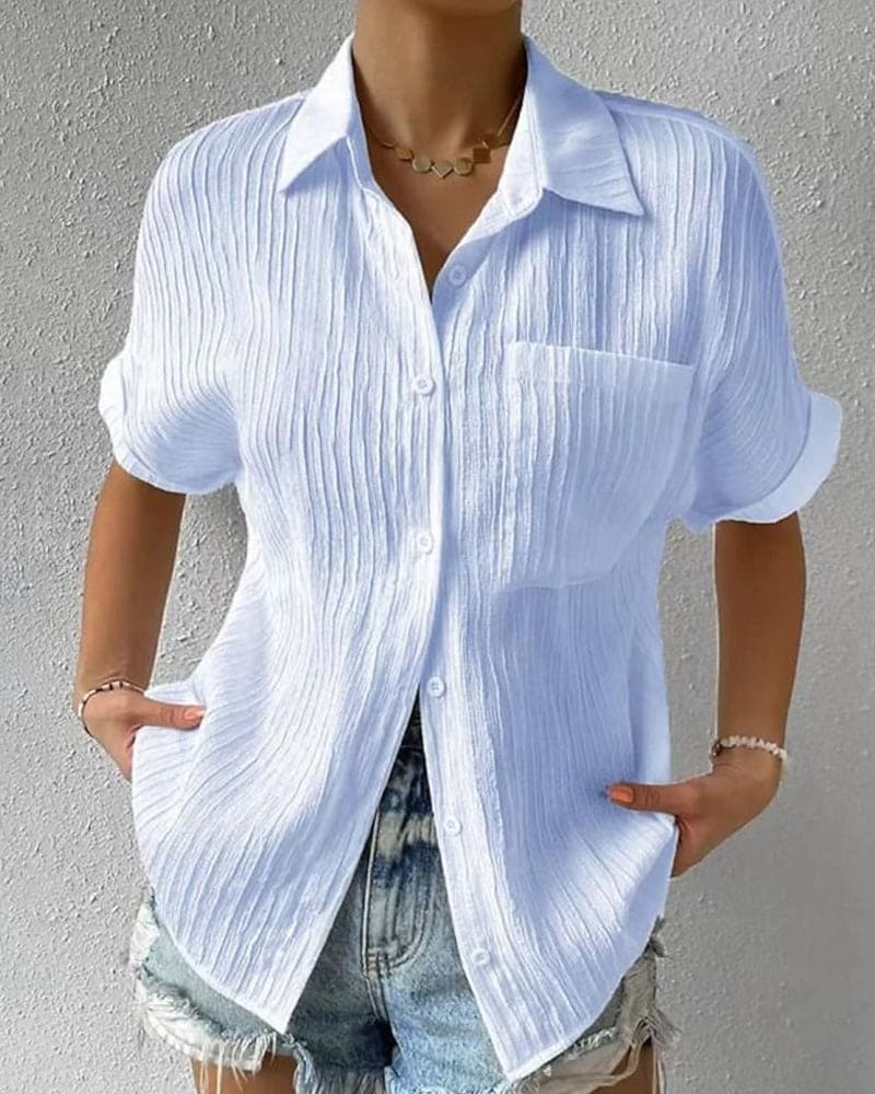 Women's Blouse with Pocket and Short Sleeves