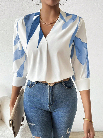 Women's Blouse with Printed Design and Half Sleeves