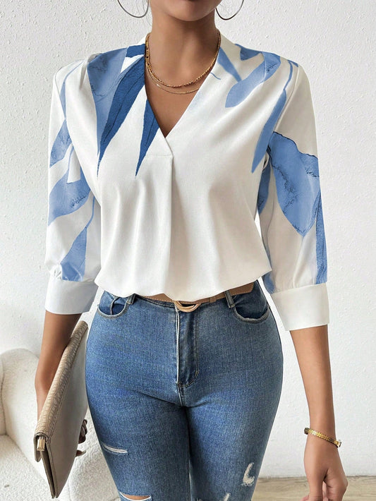Women's Blouse with Printed Design and Half Sleeves