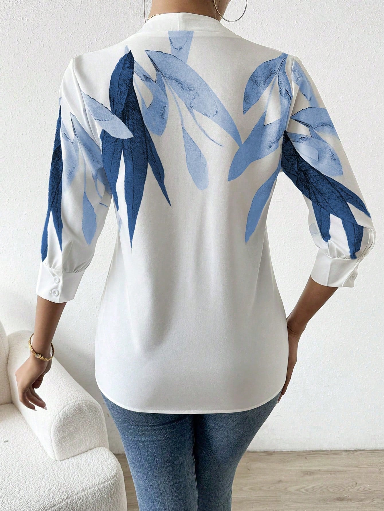 Women's Blouse with Printed Design and Half Sleeves