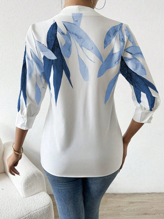 Women's Blouse with Printed Design and Half Sleeves