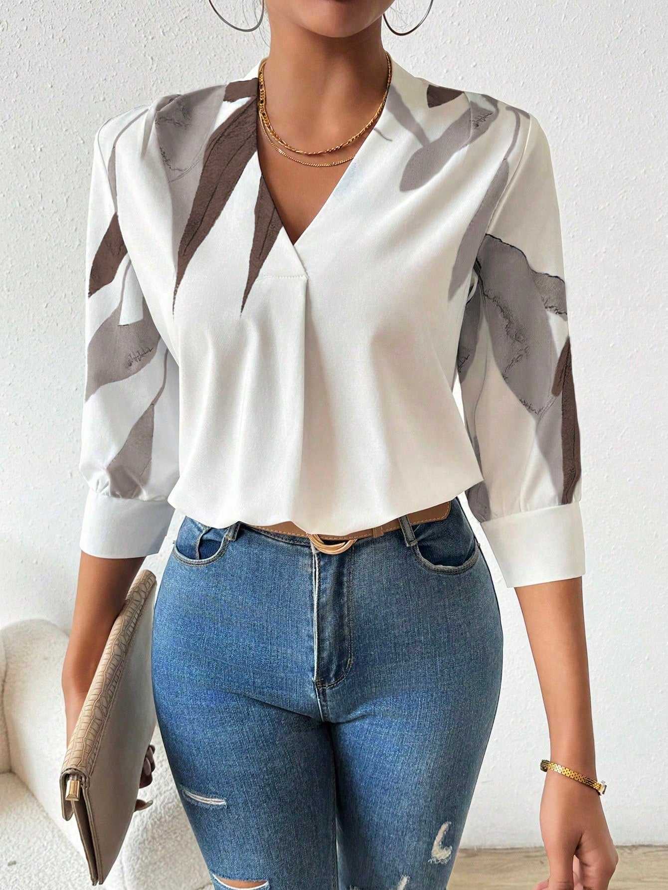 Women's Blouse with Printed Design and Half Sleeves