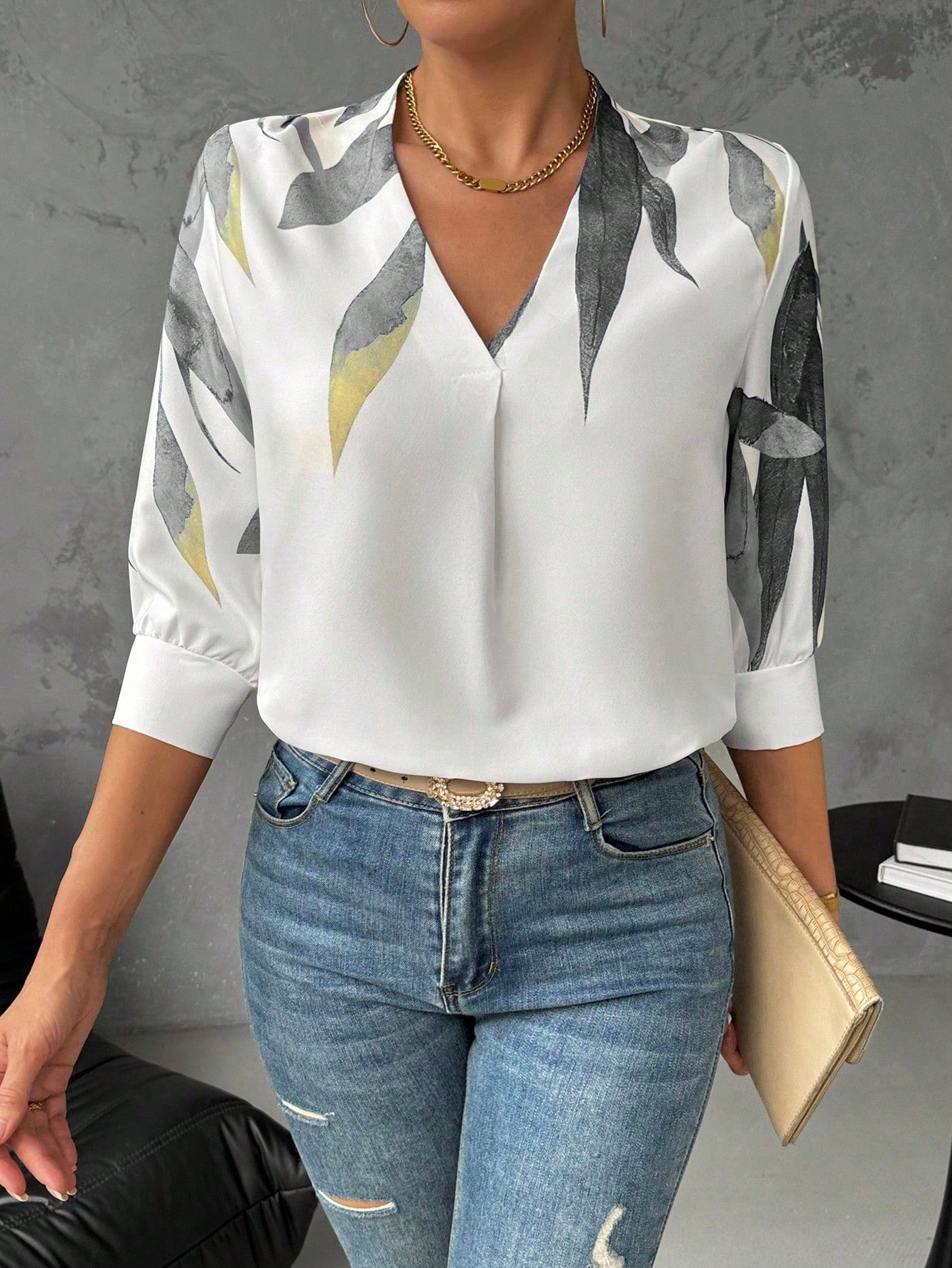 Women's Blouse with Printed Design and Half Sleeves