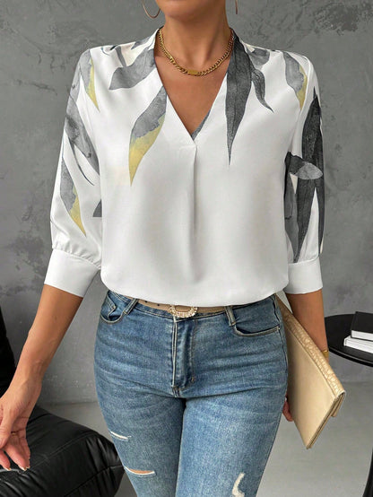 Women's Blouse with Printed Design and Half Sleeves