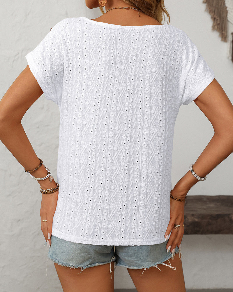 Women's Blouse with Round Neck and Button Detail