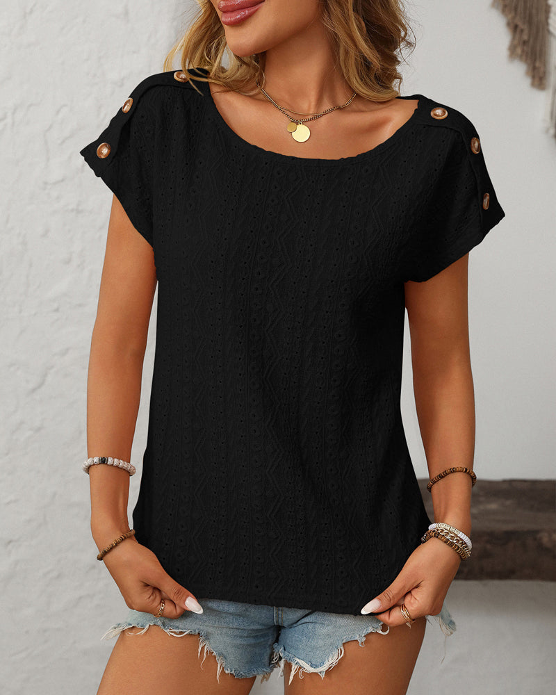 Women's Blouse with Round Neck and Button Detail