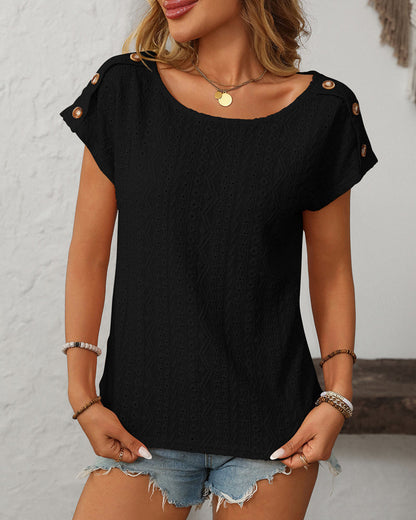 Women's Blouse with Round Neck and Button Detail