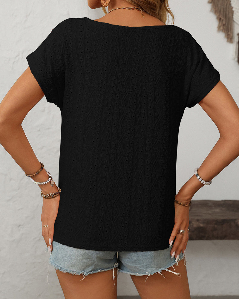 Women's Blouse with Round Neck and Button Detail