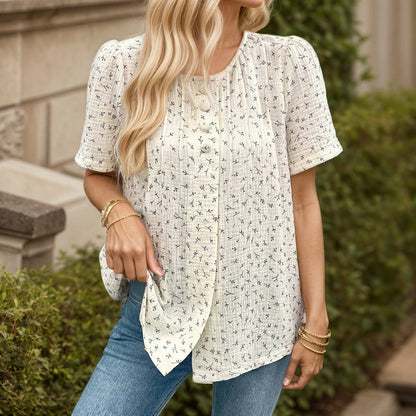 Women's Blouse with Short Sleeves and Button Detail