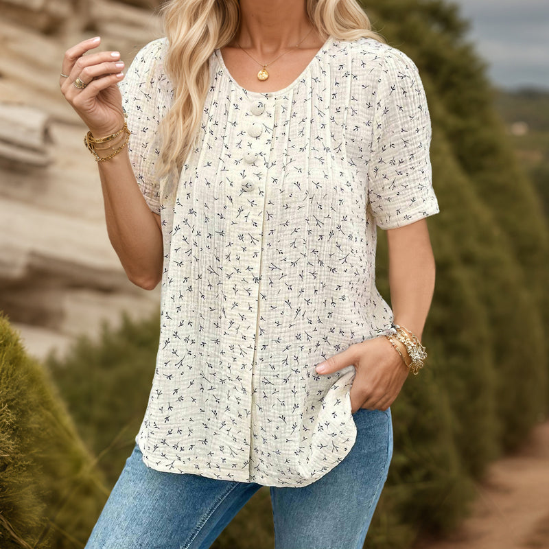 Women's Blouse with Short Sleeves and Button Detail