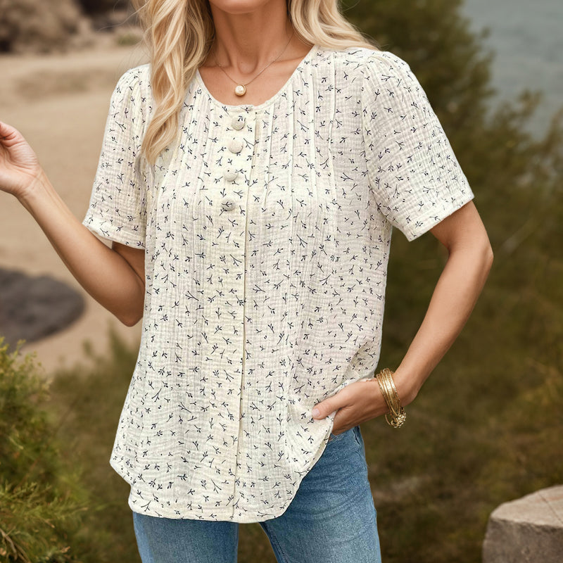Women's Blouse with Short Sleeves and Button Detail