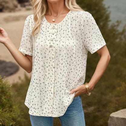 Women's Blouse with Short Sleeves and Button Detail