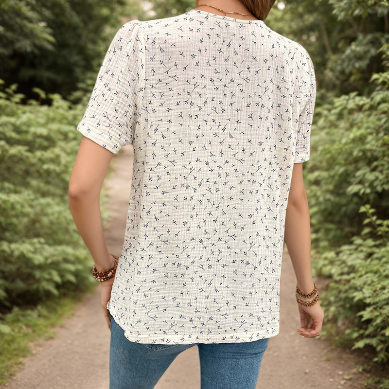 Women's Blouse with Short Sleeves and Button Detail