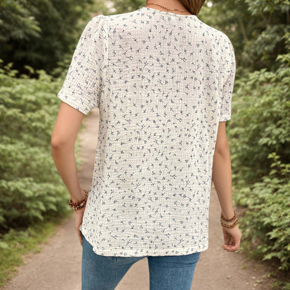 Women's Blouse with Short Sleeves and Button Detail