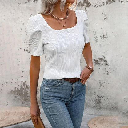 Women's Blouse with Square Neck and Puff Sleeves
