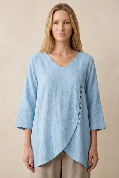 Women's Blouse with V-Neck and Asymmetric Hem