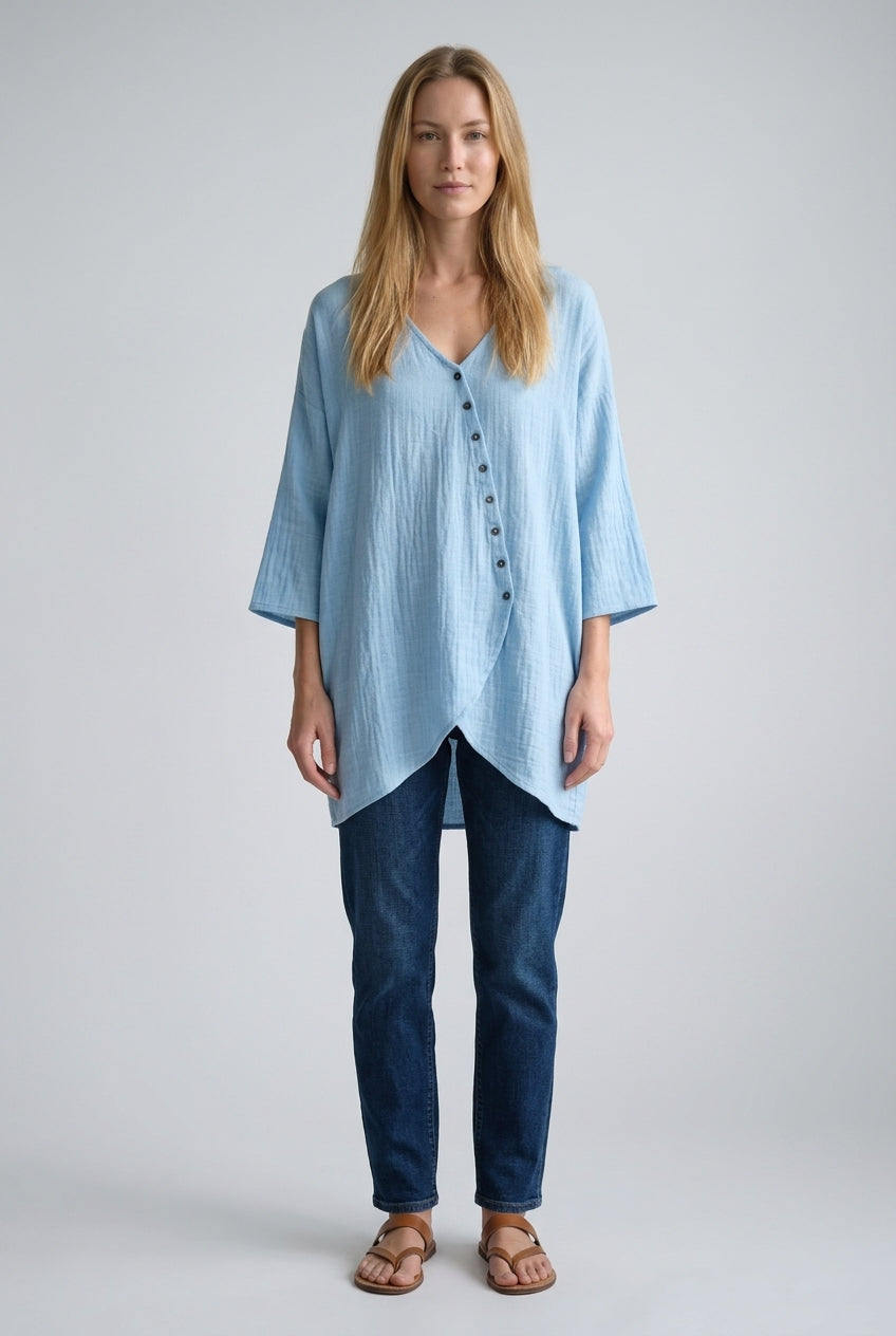 Women's Blouse with V-Neck and Asymmetric Hem