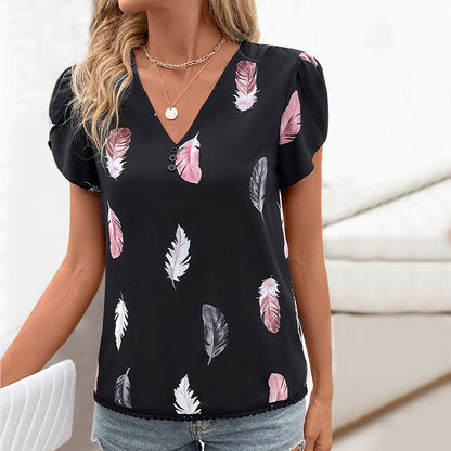 Women's Blouse with V-Neck and Puff Sleeves
