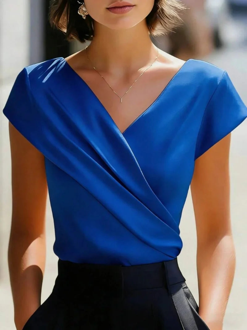Women's Blouse with V-Neck and Short Sleeves