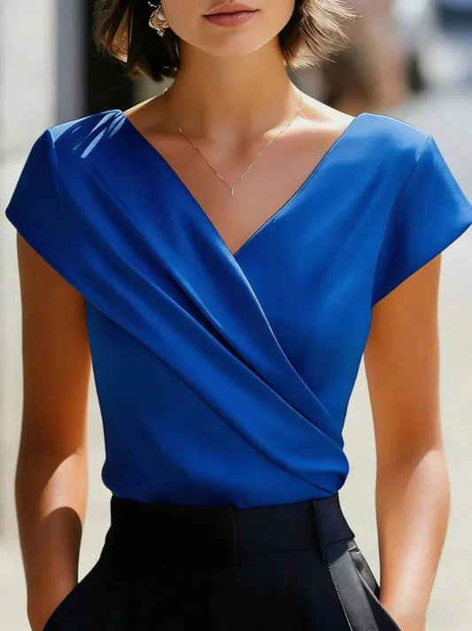 Women's Blouse with V-Neck and Short Sleeves