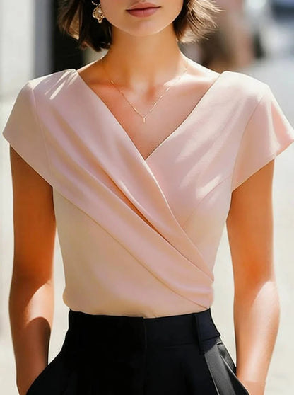 Women's Blouse with V-Neck and Short Sleeves