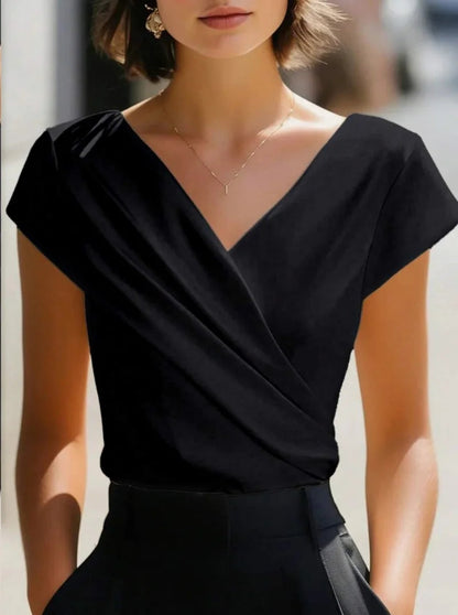 Women's Blouse with V-Neck and Short Sleeves